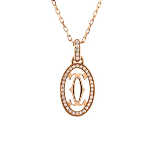 Double C de Cartier Pendant Necklace 18K Rose Gold and Diamonds